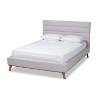 Baxton Studio BBT6803-Greyish Beige-King Erlend Mid-Century Modern Greyish Beige Fabric Upholstered King Size Platform Bed